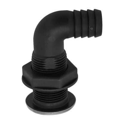 Boat Drain Elbow Thru Hull for Bilge Pump Hose - Black Nylon Stainless Steel
