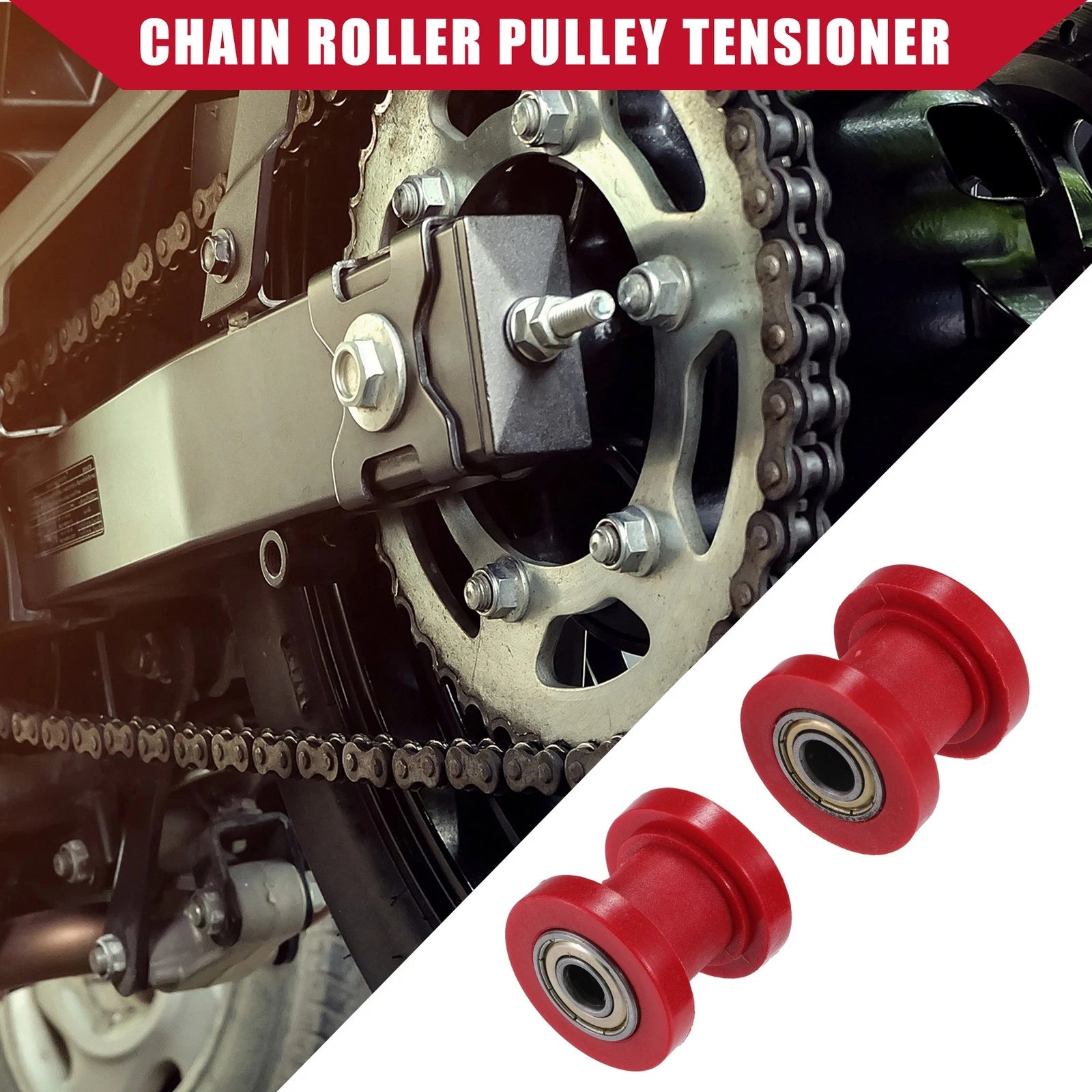 Chain Roller Tensioner Set for 8mm 10mm Motorcycle Mini Bike ATV (Red)