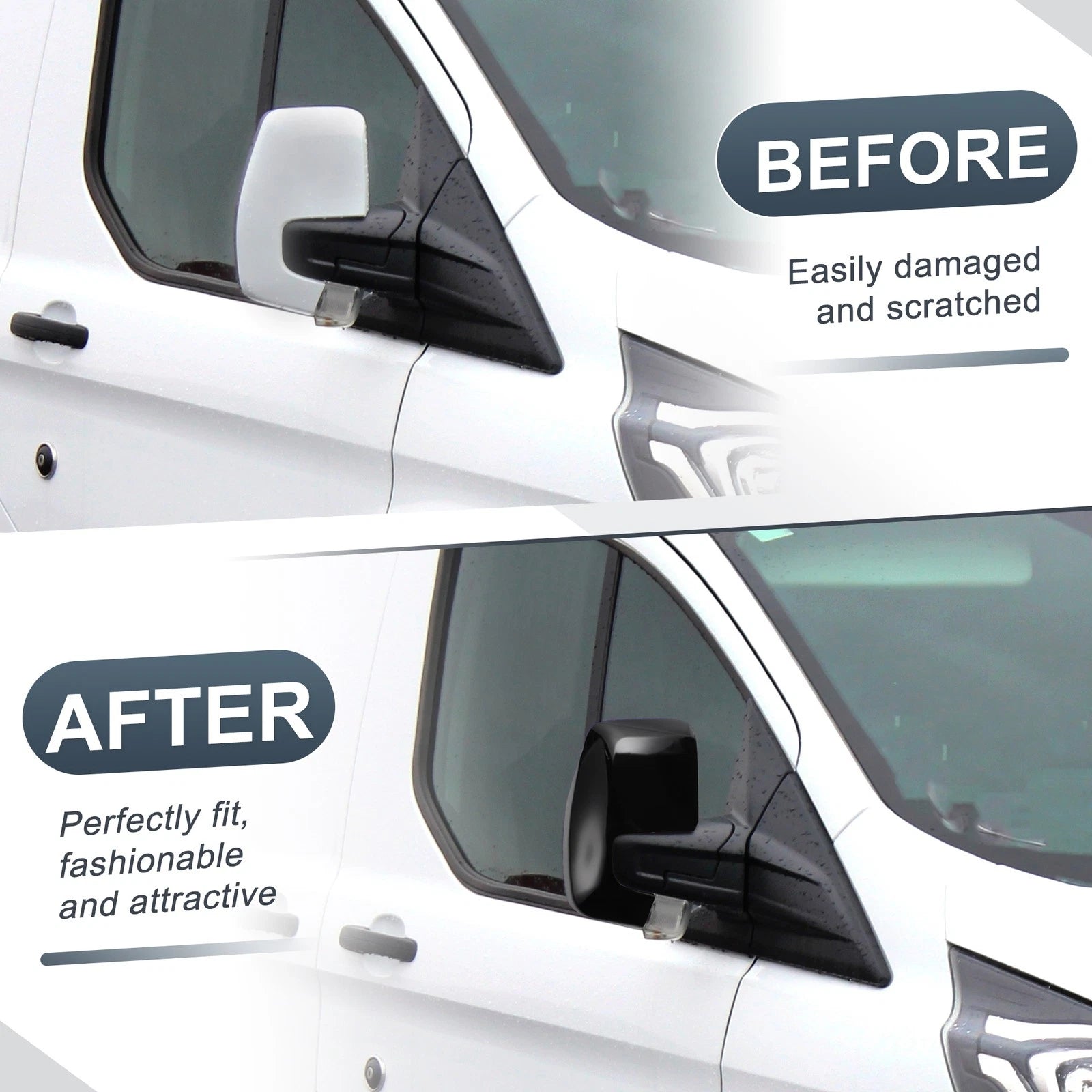 Right Rearview Mirror Cover Cap Gloss Black for Ford Transit Custom (2012–2023)