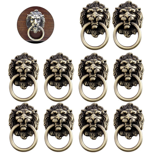 10Pcs Vintage Lion Head Pull Handle Ring Knob for Cabinet Drawer Furniture