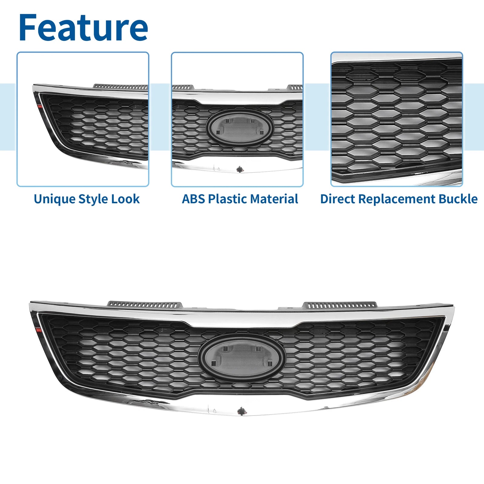 Front Upper Bumper Grille for Kia Forte (2010–2013) Black Chrome