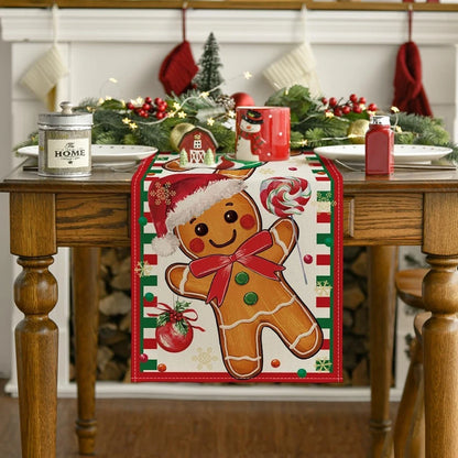 For Gingerbread Candy Cane Christmas Table Runner for Home Party Decor, 33x183cm