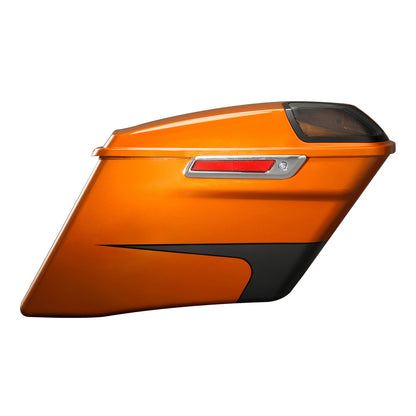 4" Stretched Saddlebags for Harley Touring (2014–2024) Scorched Orange/Black Denim