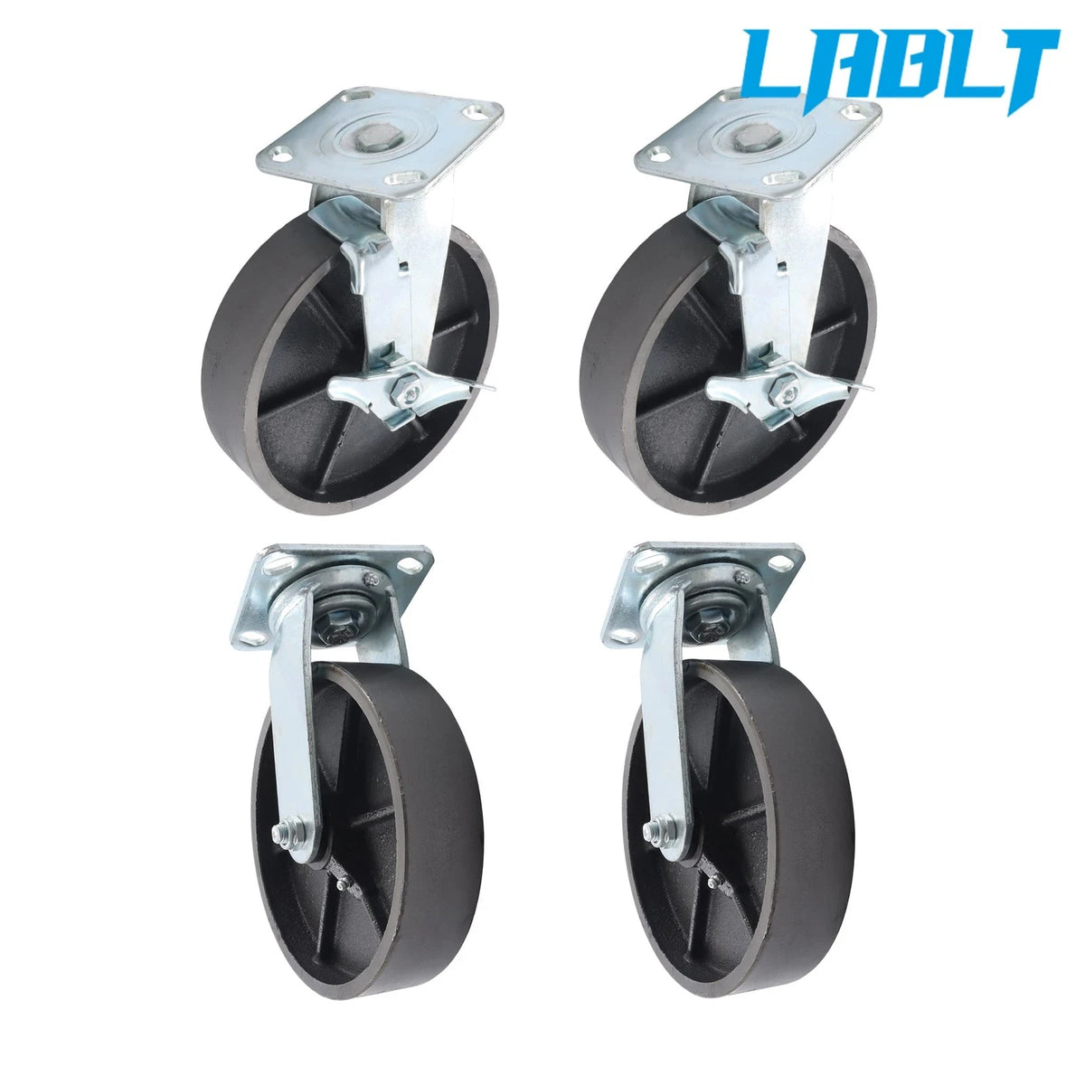 Set of 4 Heavy Duty 8" Cast Iron Industrial Casters (6000 lb Load)