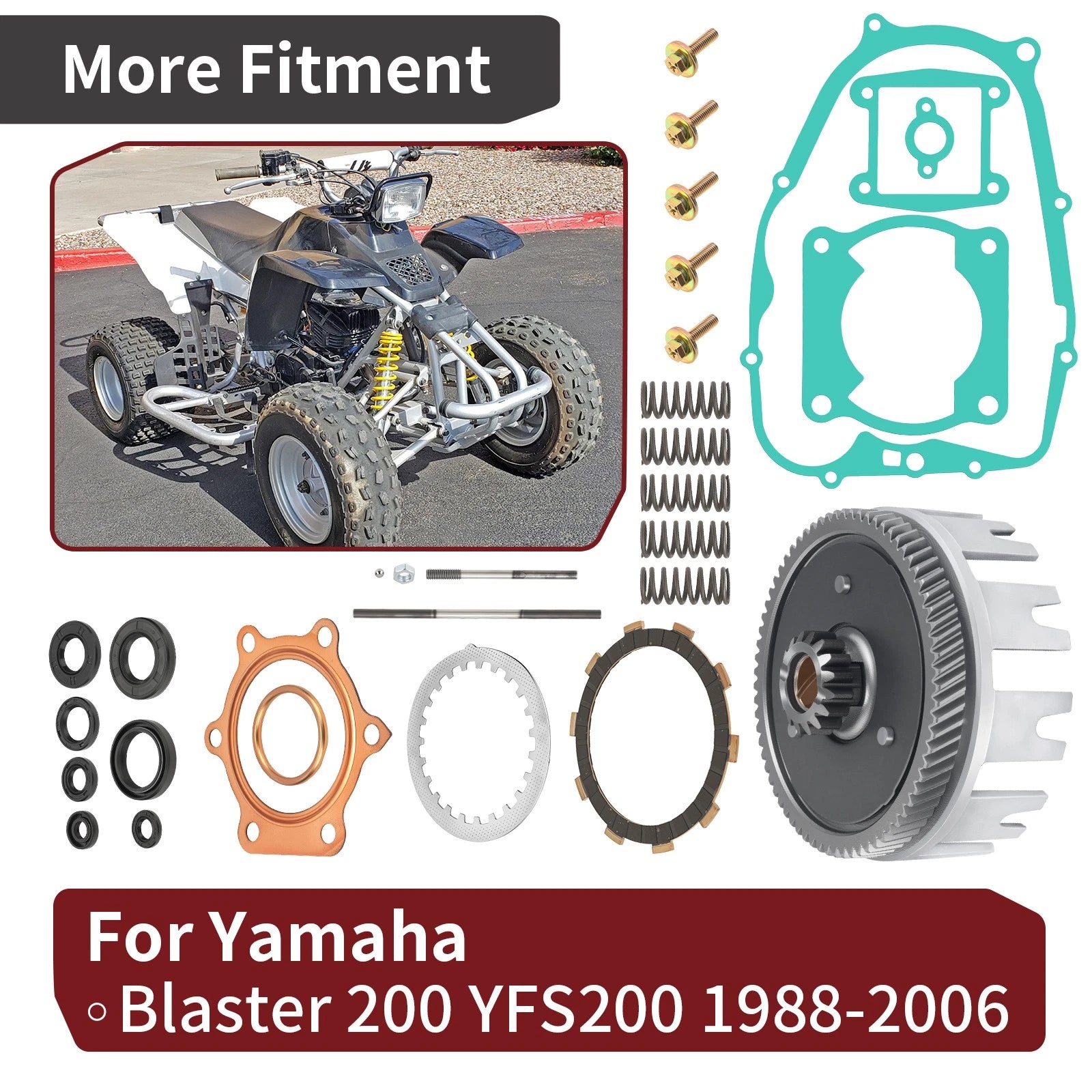 Clutch Kit & Outer Clutch Basket w/ Gear for Yamaha Blaster YFS200 (1988–2006)
