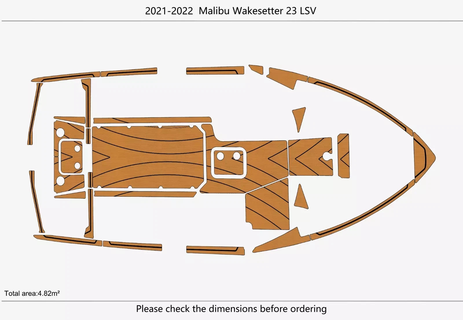 EVA Foam Faux Teak Deck Flooring for Malibu 23 LSV Wakesetter (2021–2022)