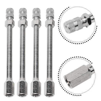 Set of 4 Tyre Valve Extension Rods for Auto Car (Portable, Silver Tone)