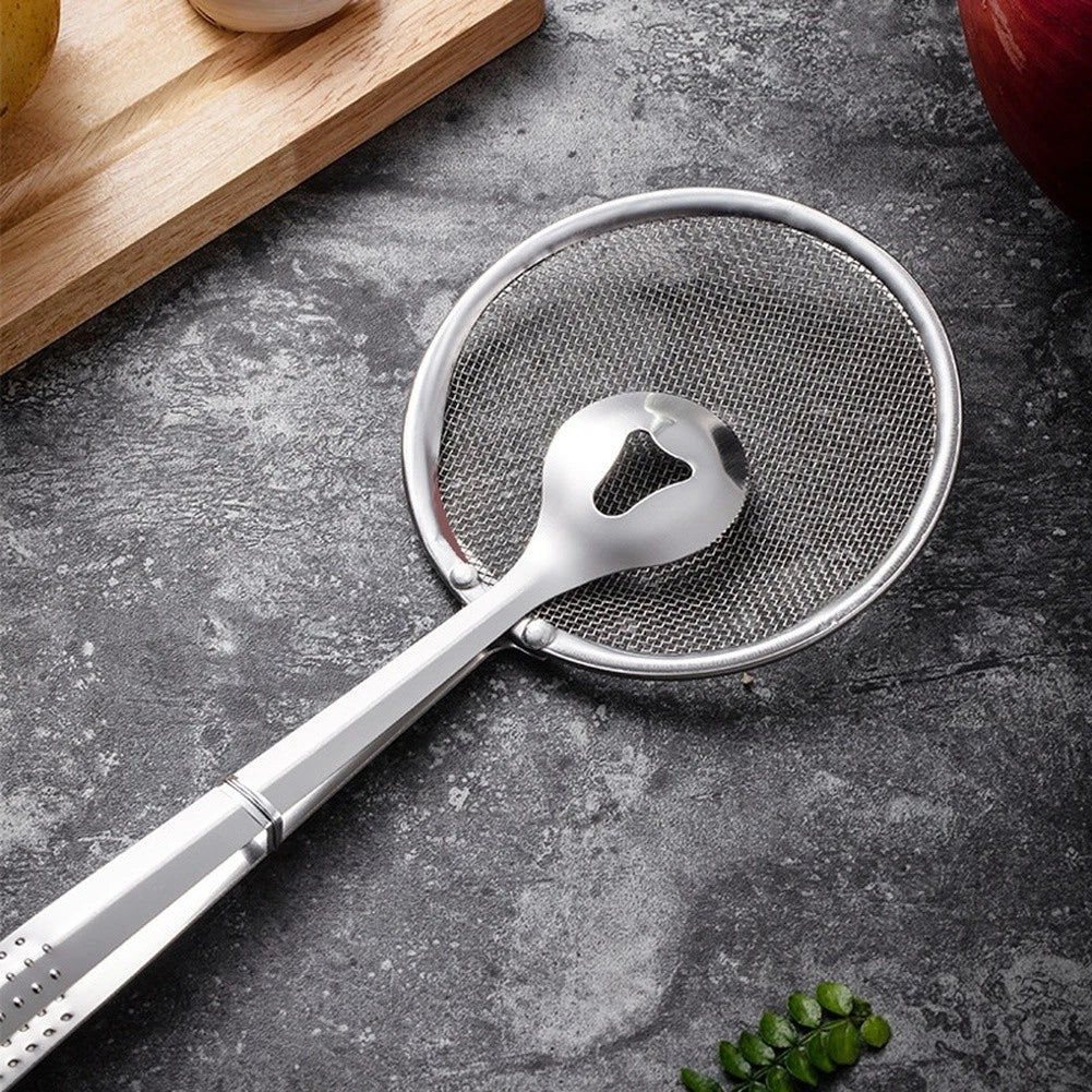 Oil Filter Clip for Frying (Stainless Steel, Fine Mesh, Non Slip Handle)