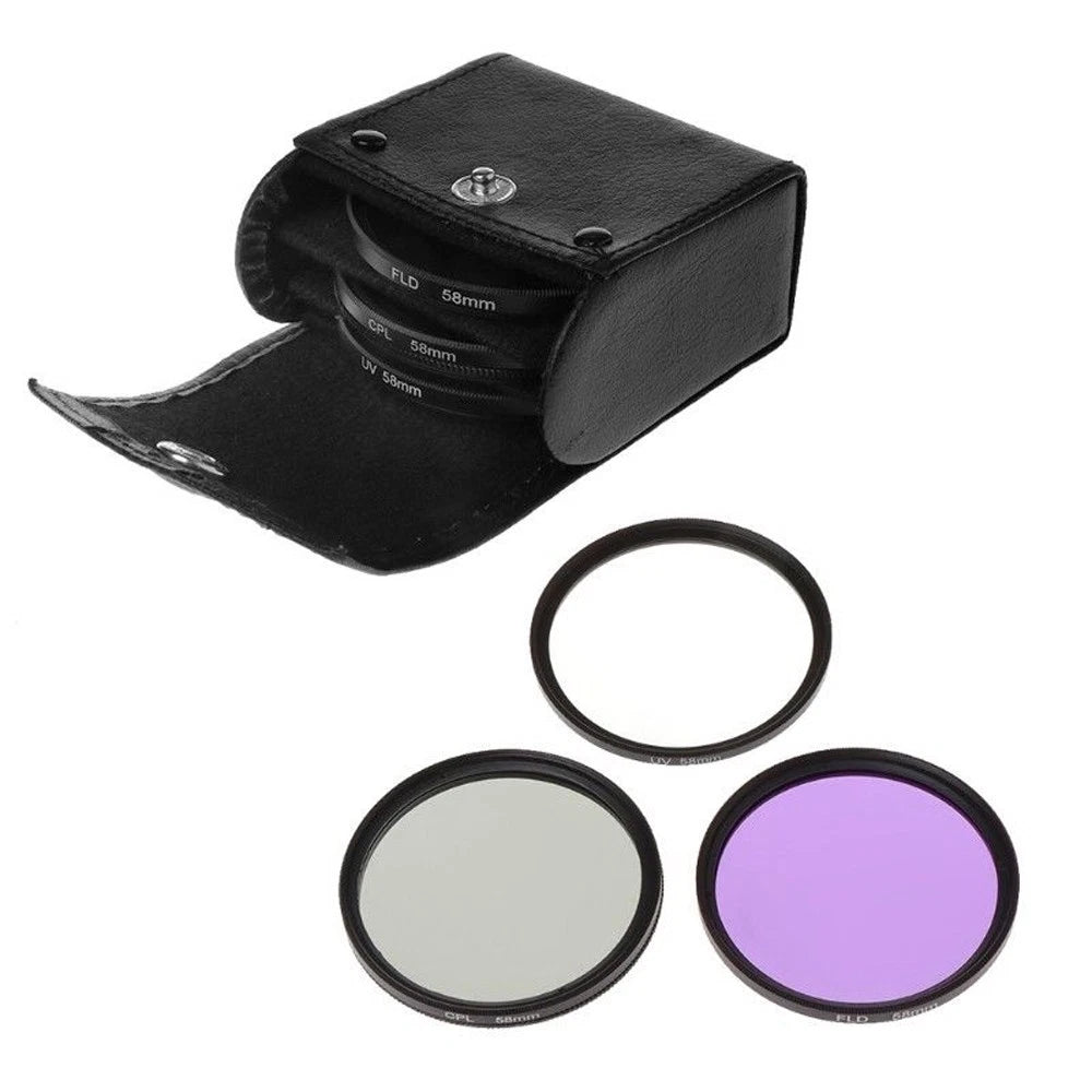 3-in-1 Lens Filter Set (UV, CPL, FLD) for Universal Camera (52/55/58mm)