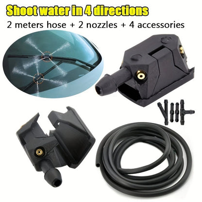 New Front Windscreen Wiper Arm Washer Nozzle Jets Kit 4 Way With 2m Pipe Hose