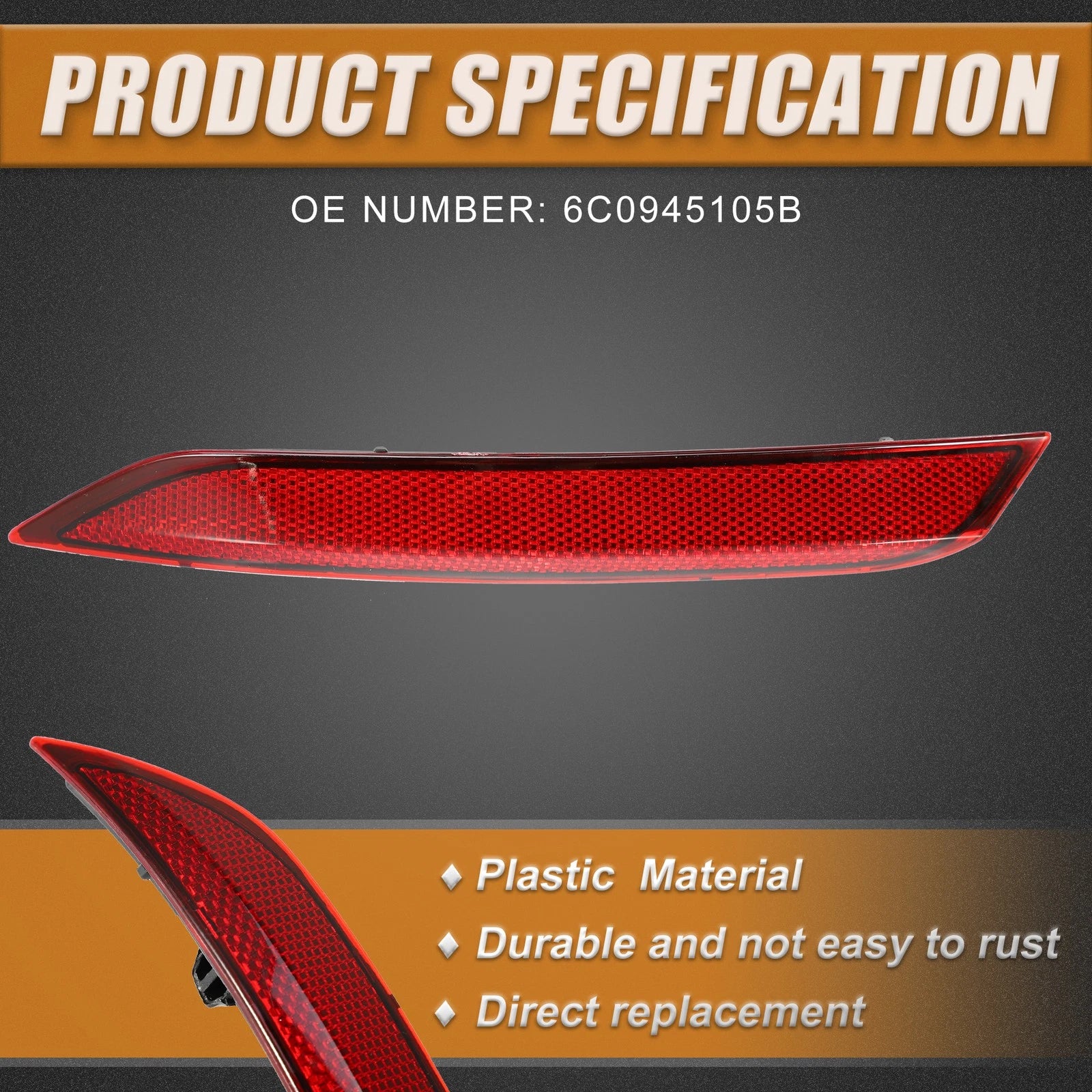1 Pcs Rear Left Bumper Reflector 6C0945105B for VW Polo (2014–2017) Red