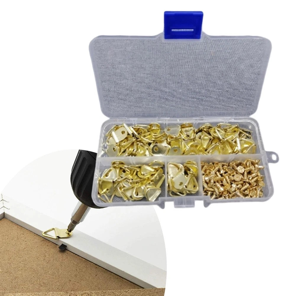 100Pcs Metal Triangle D Ring Hooks with Screws for Hanging Photos