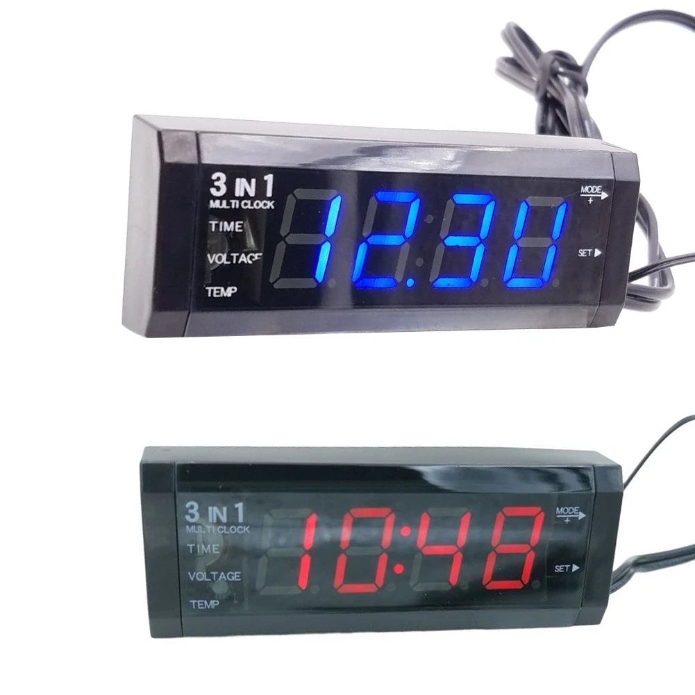 3-in-1 Voltmeter Thermometer Timer for DC 12V Vehicles