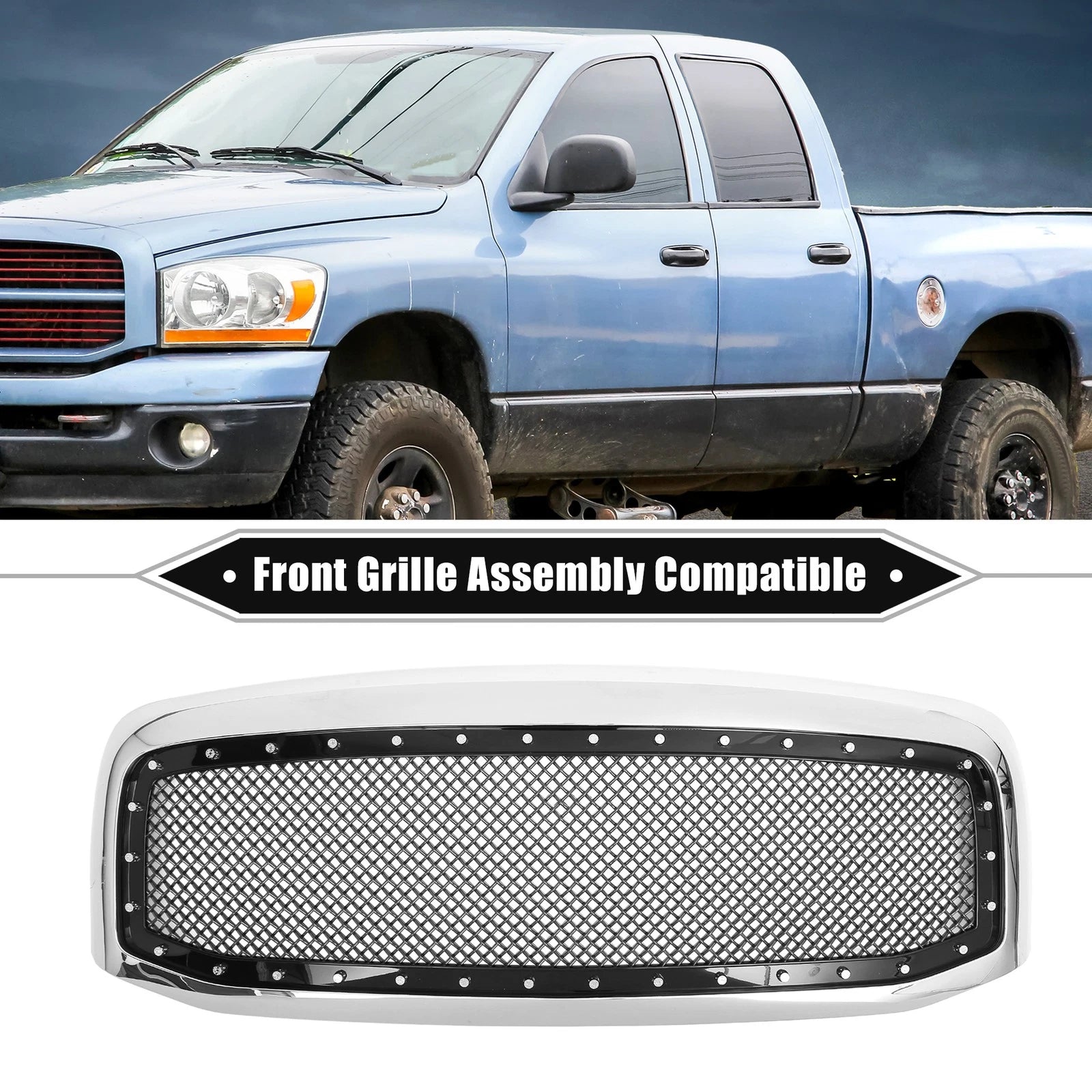 Front Grille Assembly Replacement for Dodge Chrome Silver Tone Gloss Black (2013–2020)