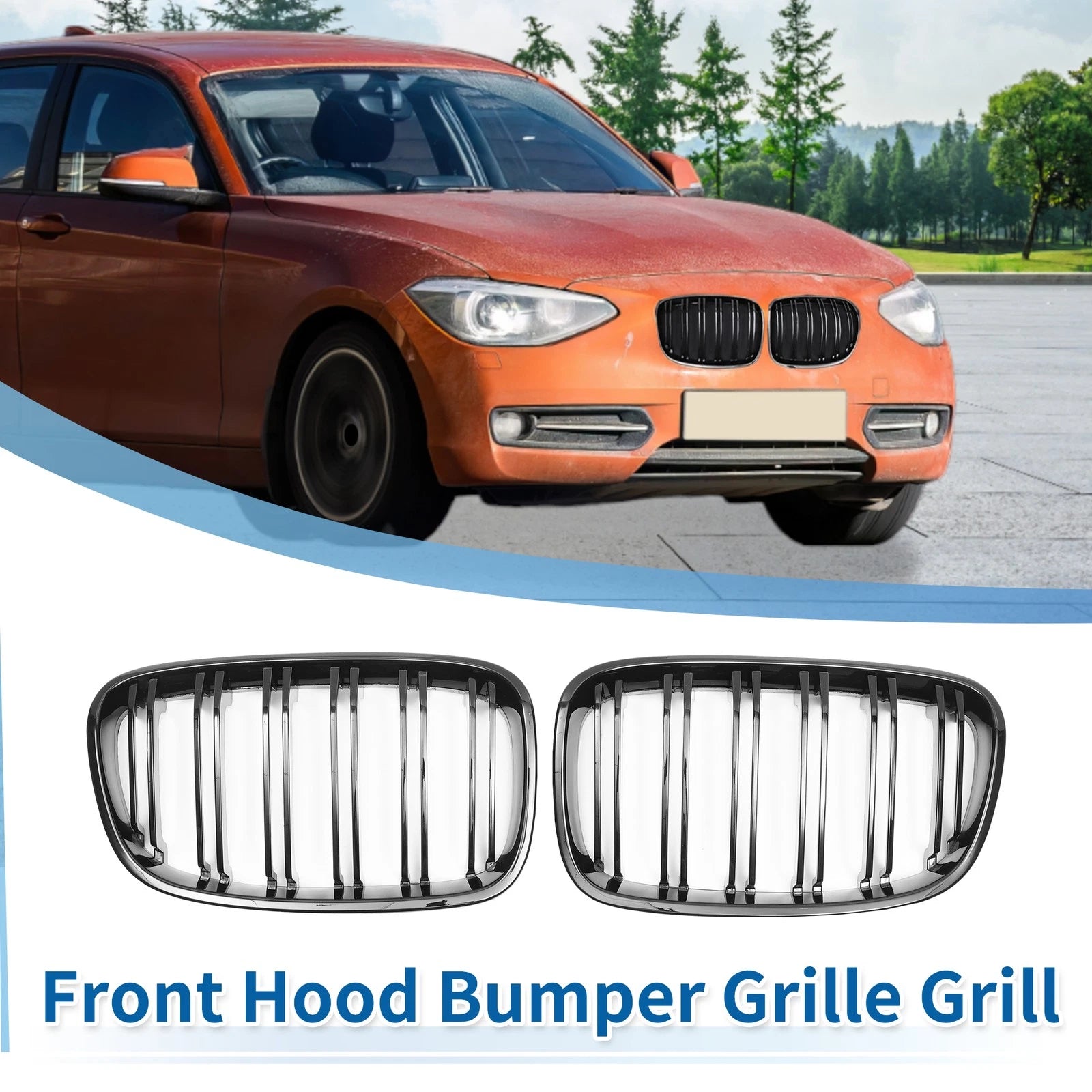Front Upper Bumper Grille Grill Double Slat Replacement for BMW 1 Series F20 (2011–2014)