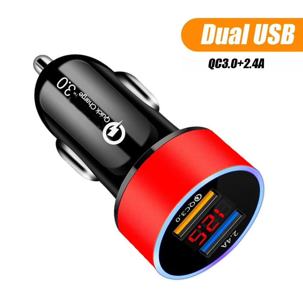 Dual USB QC3.0 Car Cigarette Lighter Socket Phone Charger Adapter with LED Display