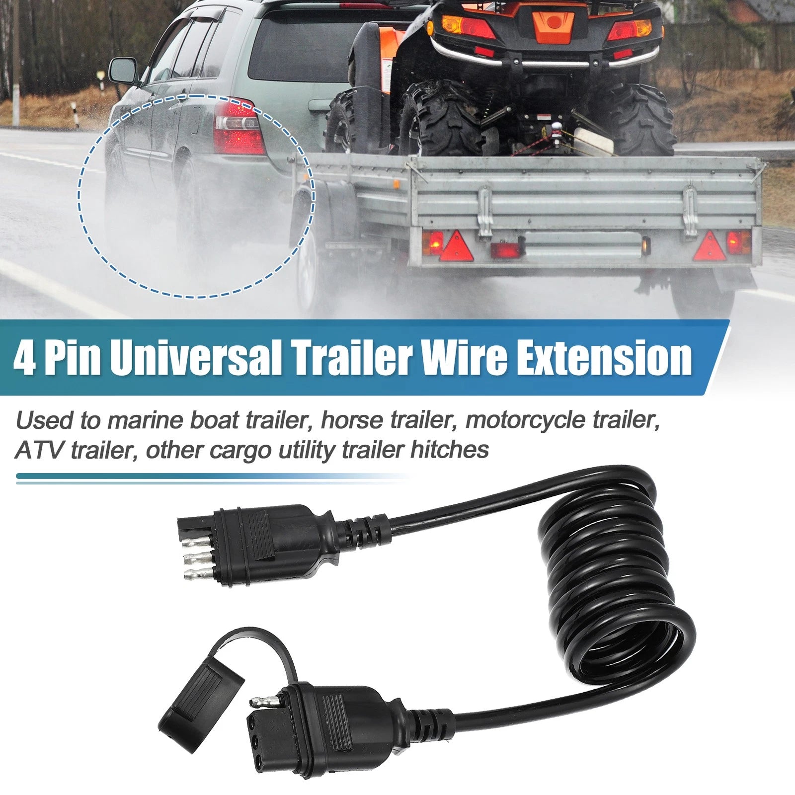 4 Pin Trailer Extension Wire Coiled Adapter 4 Way for 4 Pin Vehicles (60in)