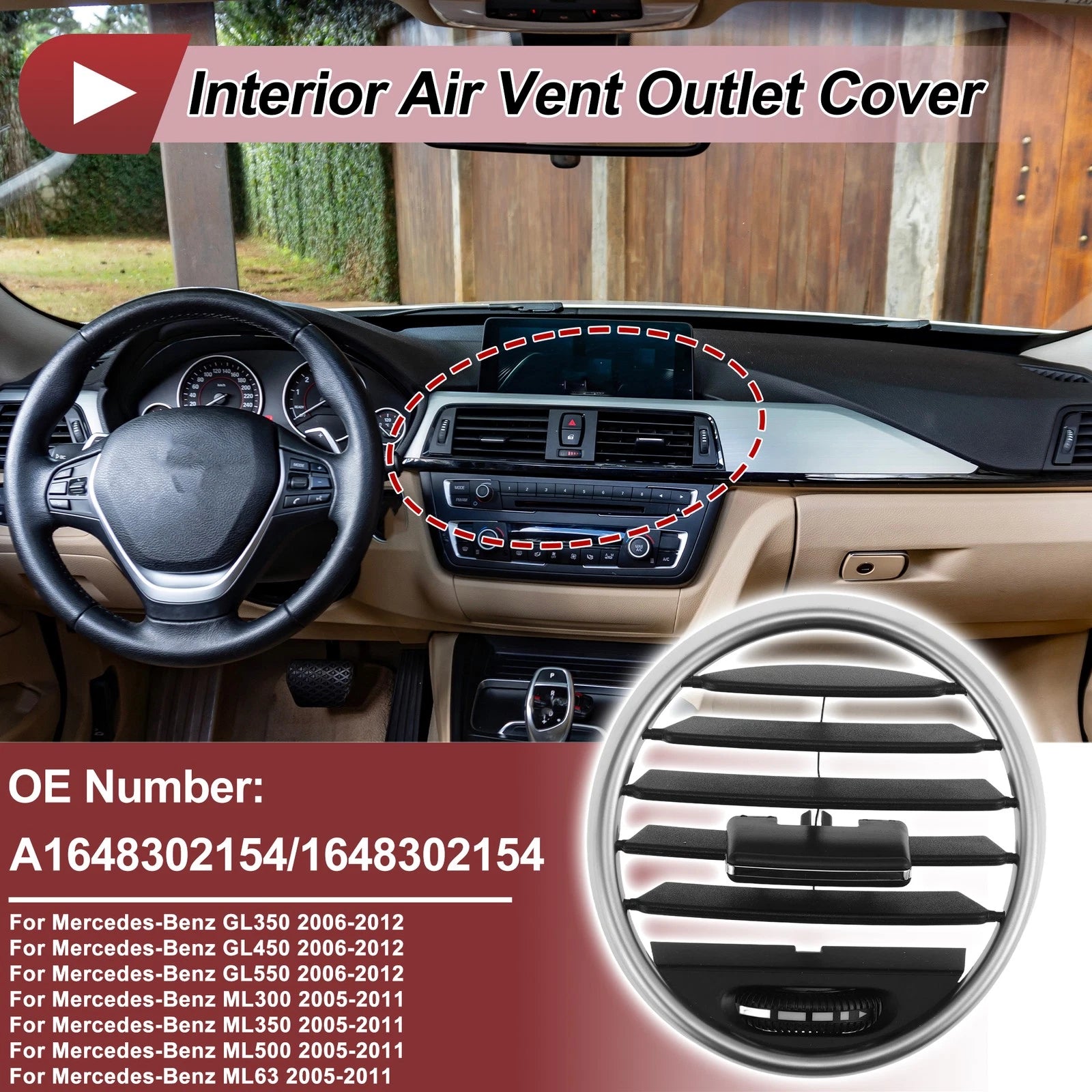Center Console AC Air Vent Grille Replacement Middle for Mercedes-Benz GL350 (2010–2015)
