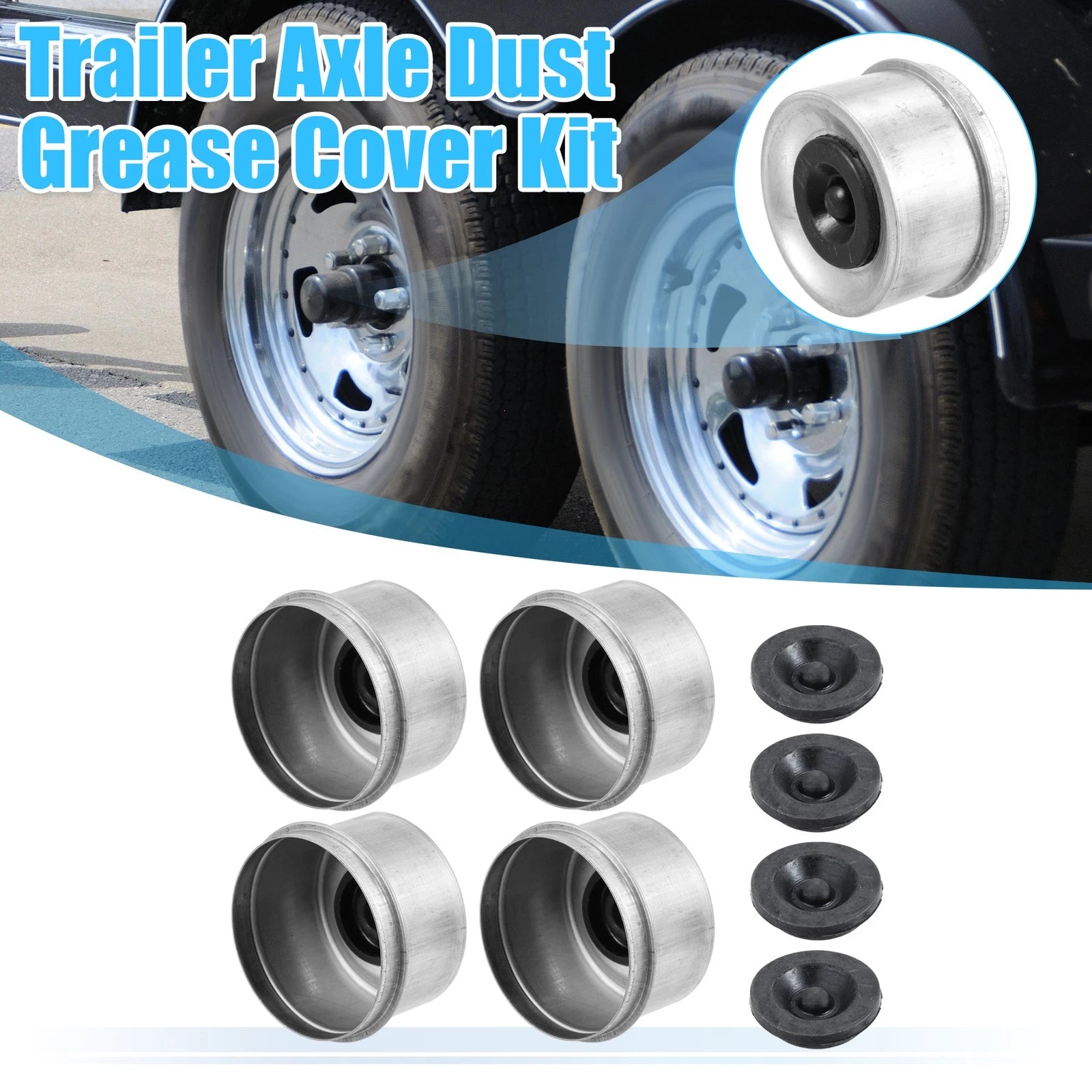 Trailer Axle Dust Cap Rubber Grease Plug Set for Trailer Camper RV (4pc)