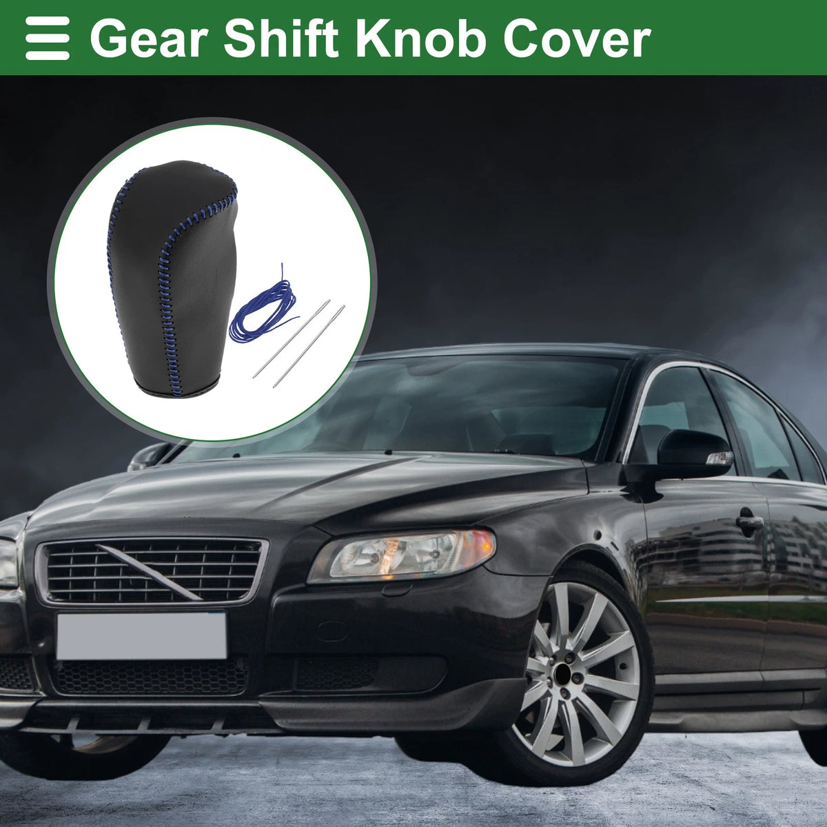1 Pc Gear Shift Knob Cover for Volvo S80 (2007–2012) Black Blue Faux Leather