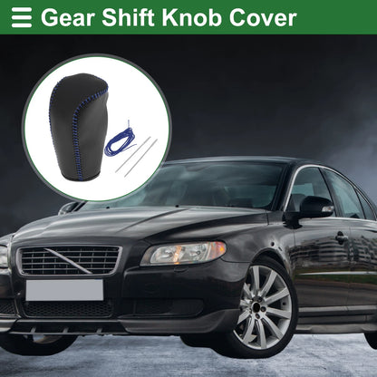 1 Pc Gear Shift Knob Cover for Volvo S80 (2007–2012) Black Blue Faux Leather