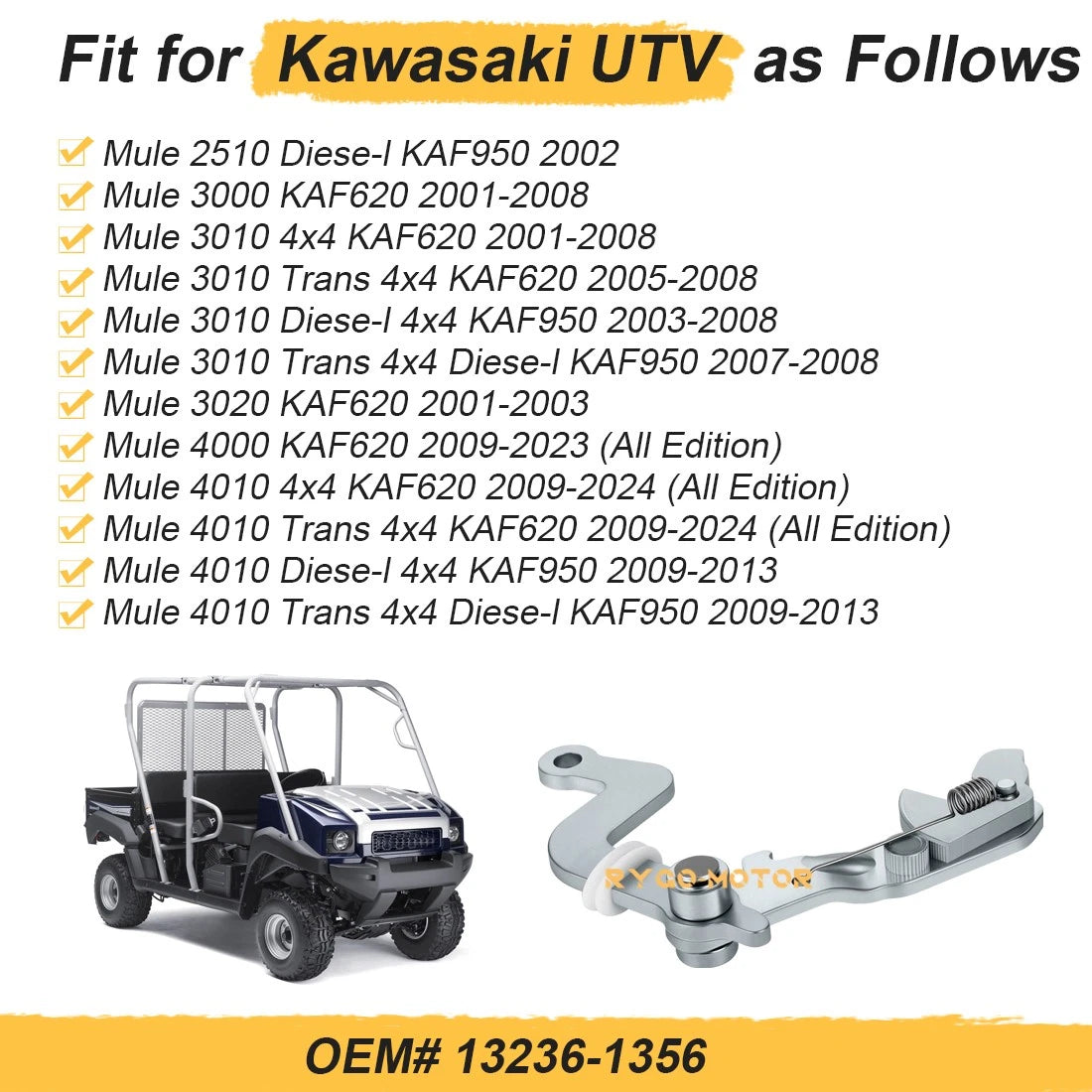 Left Brake Lever Bracket for Kawasaki Mule 2510 3000 3010 3020 4000 4010 (2001–2024)