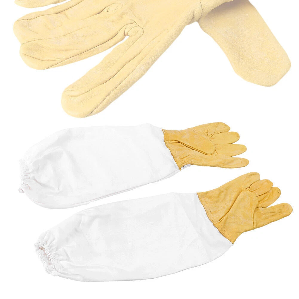 1 Pair Protective Goatskin Beekeeping Gloves with Vented Long Sleeves