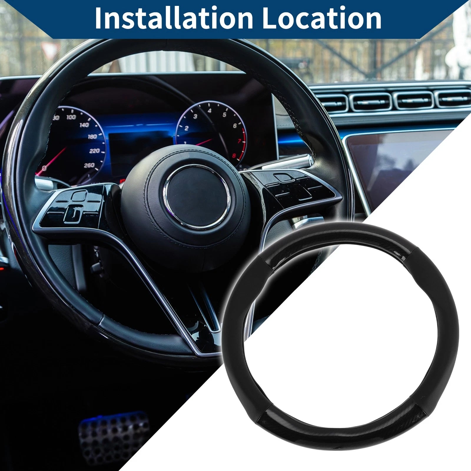 PU Artificial Leather Steering Wheel Cover for Universal Vehicles (14.96")