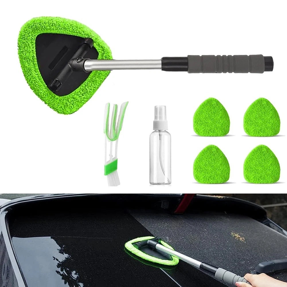 Extended Reach Window Cleaner Tool with Dual Fabric Covers for Vehicles