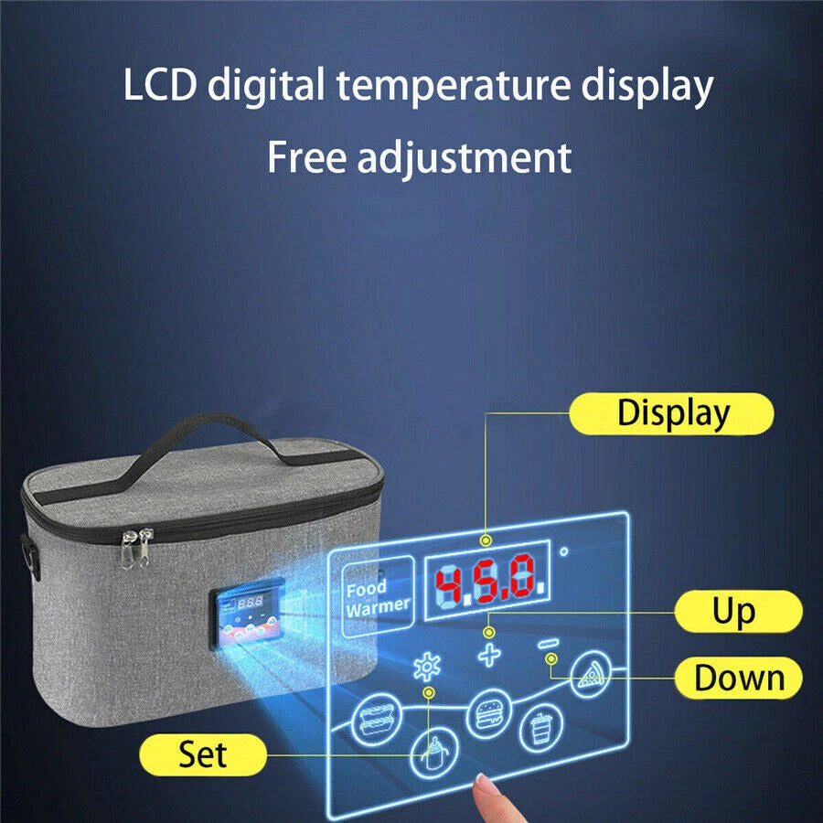 Portable 8L 12V Car Food Heating Bag Warmer Container LCD Digital Temp Display