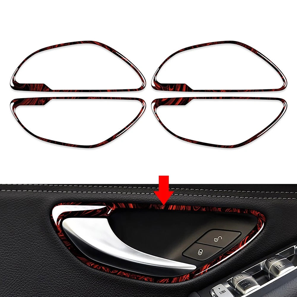 4X Fire Red Interior Handle Cover Trim for Benz C GLC Class (2015–2021)