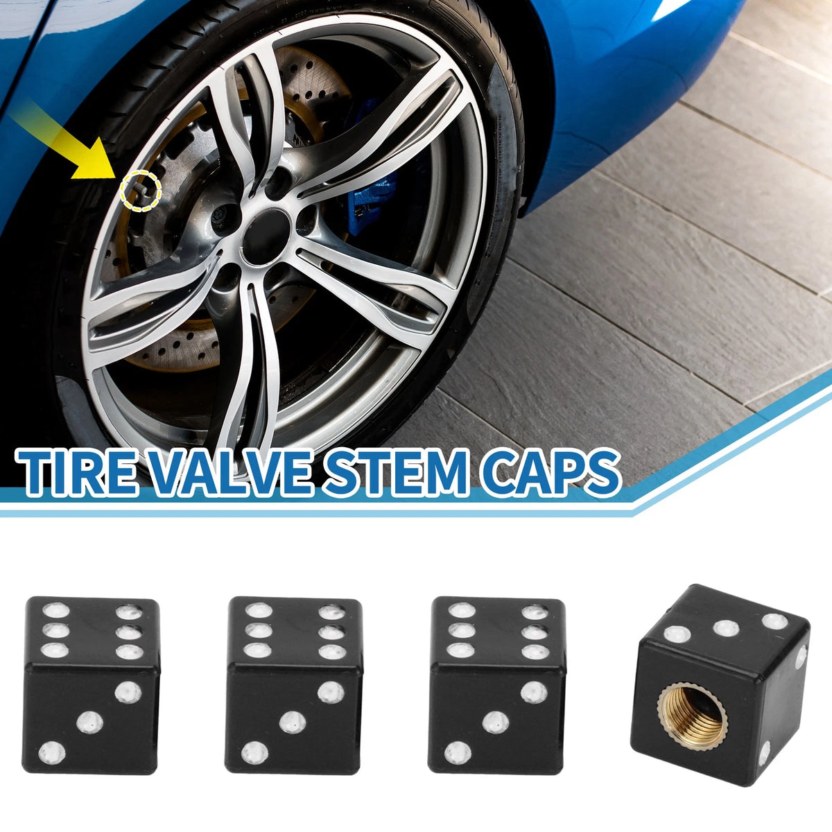 Valve Stem Caps 15x15MM Black Replacement for Car SUV Bike RV (4-Pack)