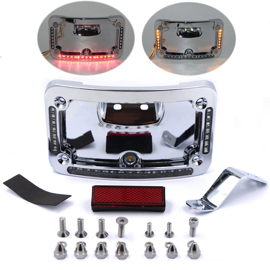 Chrome License Plate Frame Bracket w/ LED for Harley FLSTN (2005–2017)
