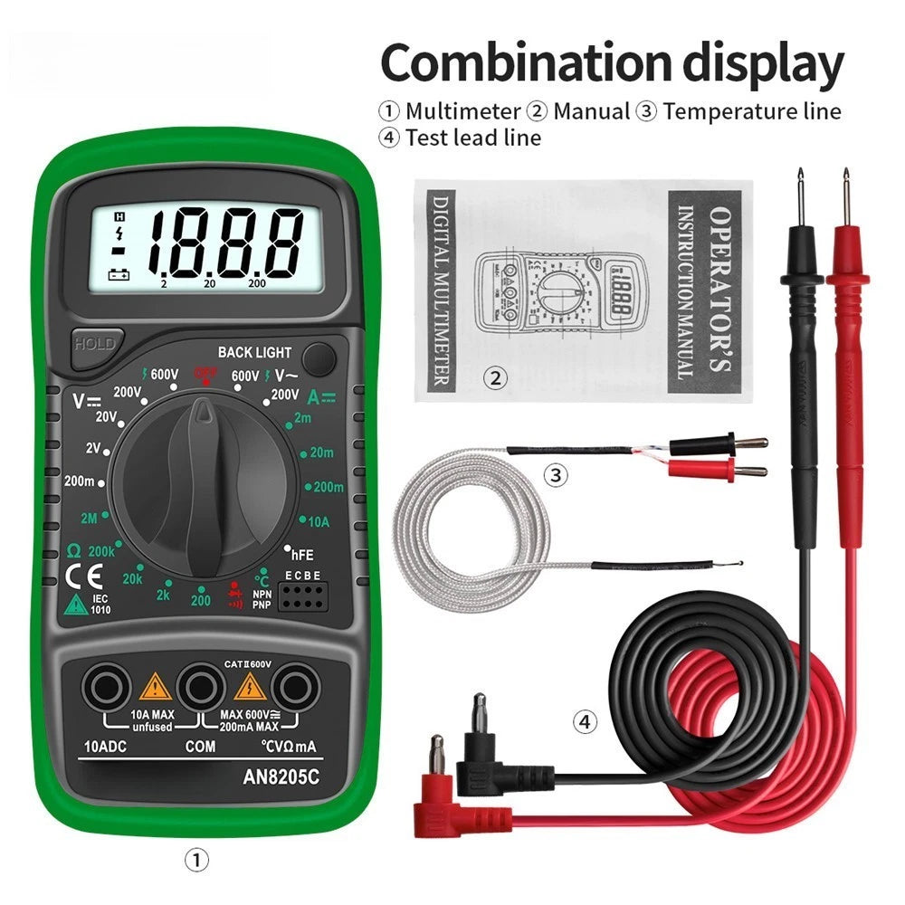 AN8205C Multimeter with Backlight for Voltage Current Temperature Measurement
