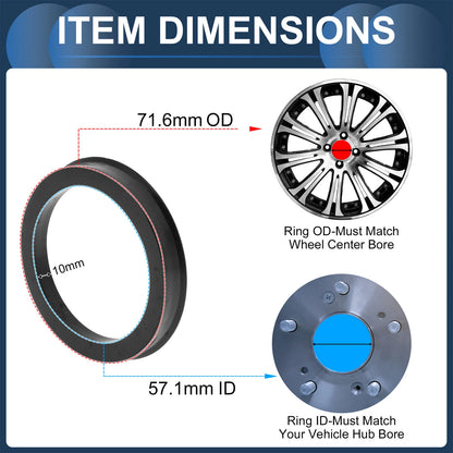 Set of 4 Wheel Hub Centric Rings 71.6mm to 57.1mm Black Polycarbonate