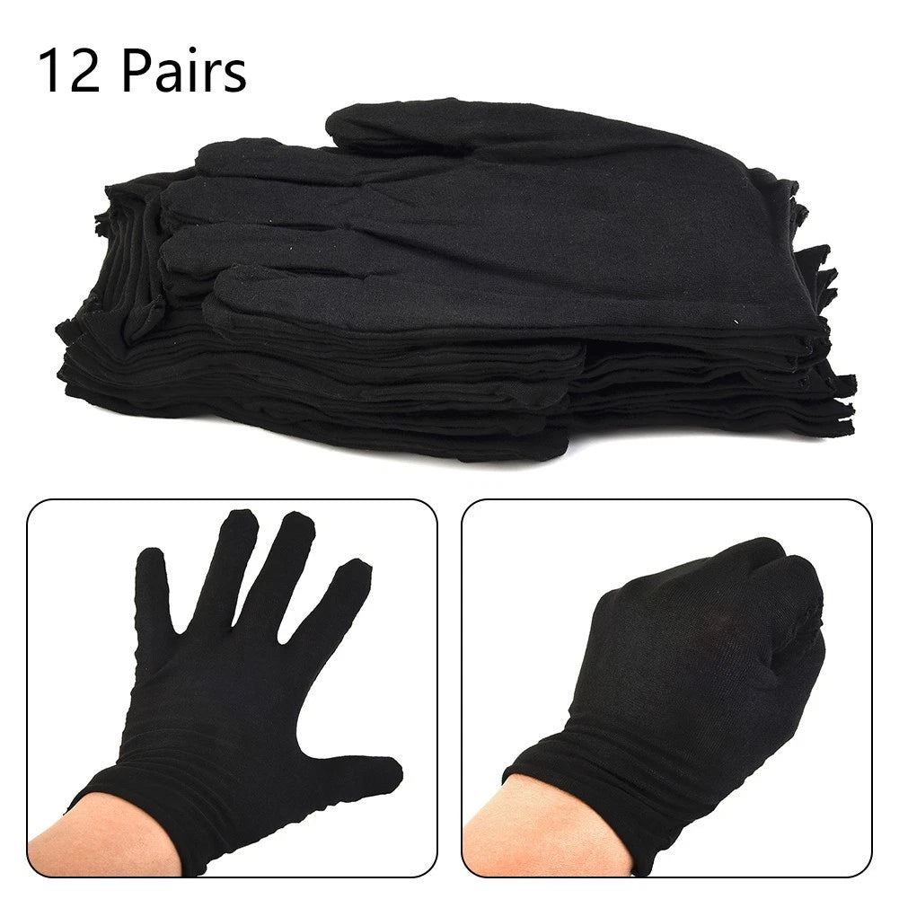 12 Pairs Cotton Work Gloves Black Large