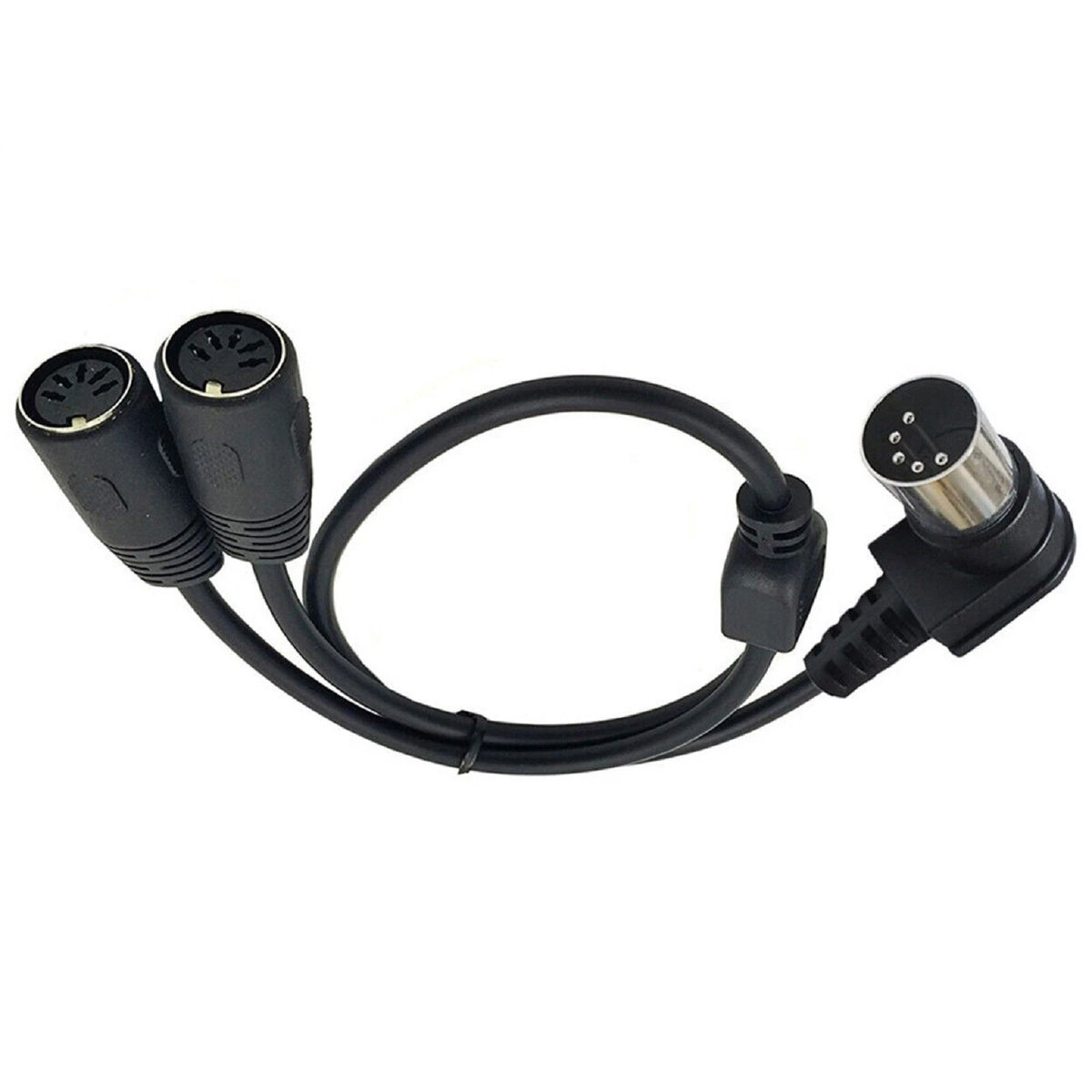 5 Pin MIDI DIN Male Right Angle Plug to 2 Female Socket Y Splitter Adapter