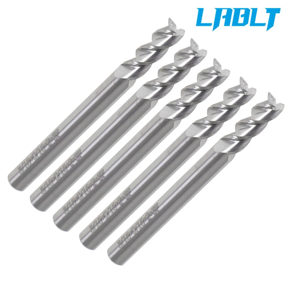5 Pack 3/16" 3 Flute Carbide End Mill for Universal Use