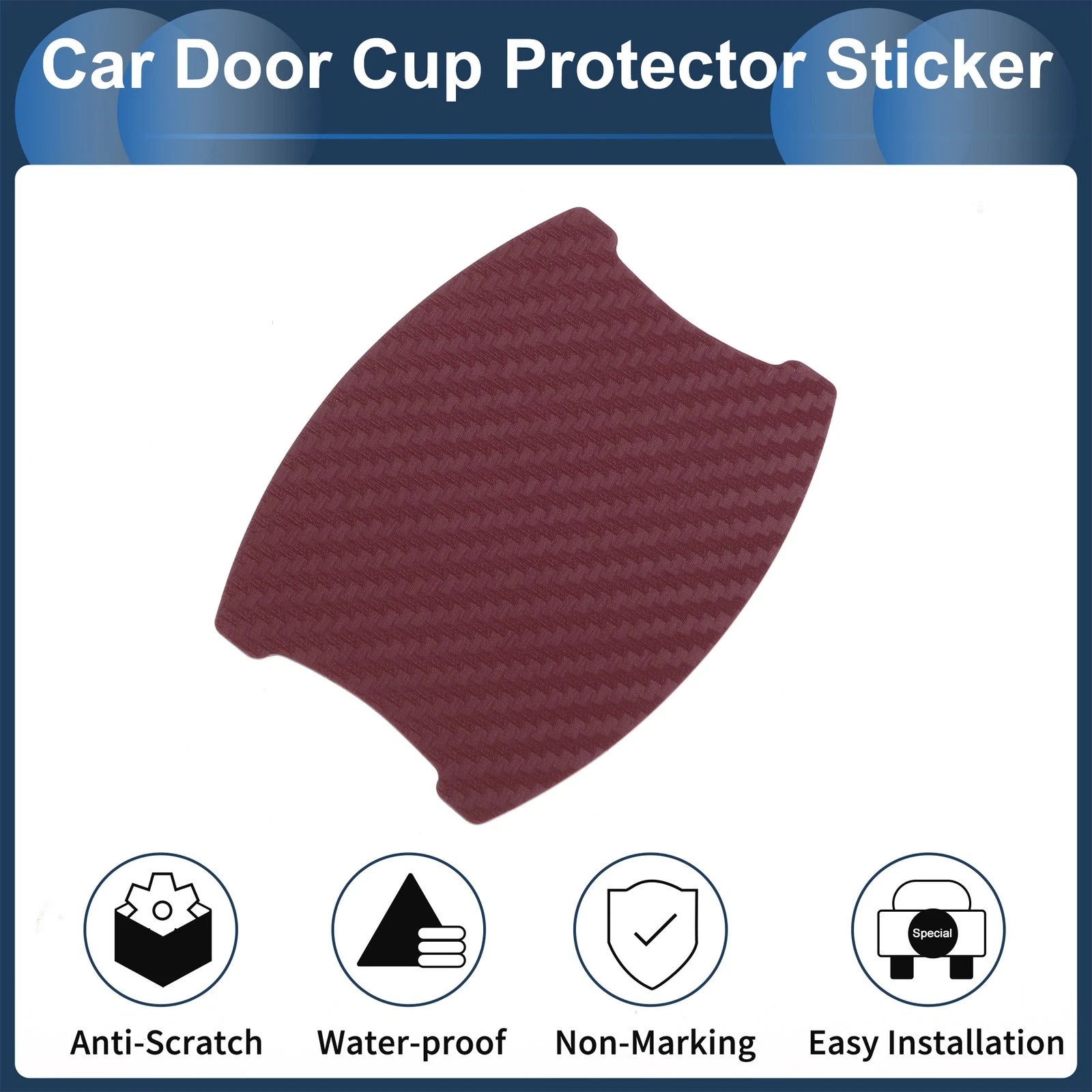 3D Car Door Handle Scratch Protector for (68x85mm, Wine Red)