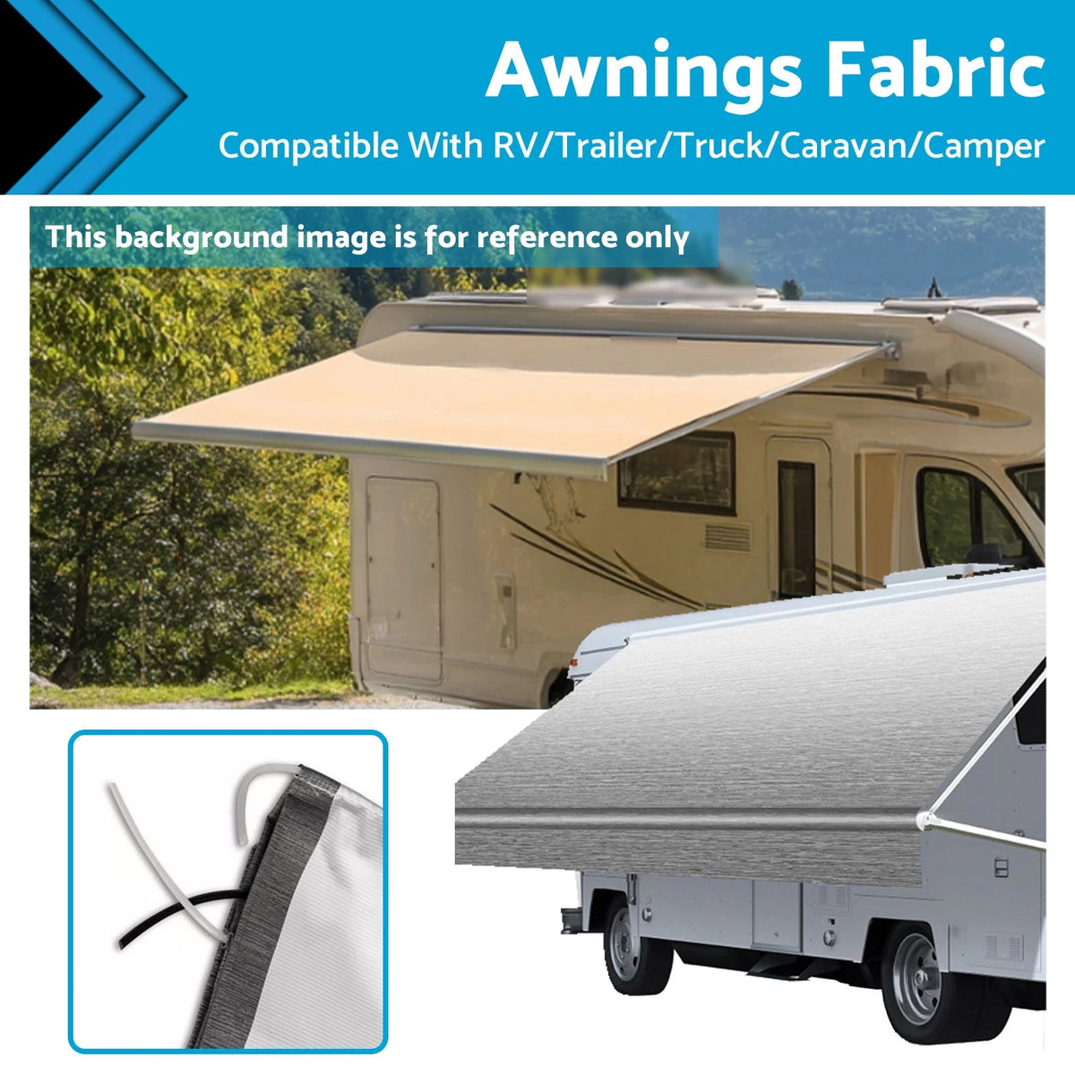 Awning Fabric for Camper Caravan RV (15 FT, Gray Fade, PVC, UV Resistant)