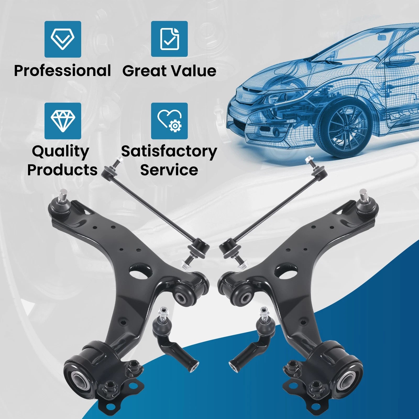 Front Lower Control Arms Tie Rod Sway Bar Links for Mazda 3 (2007–2009)