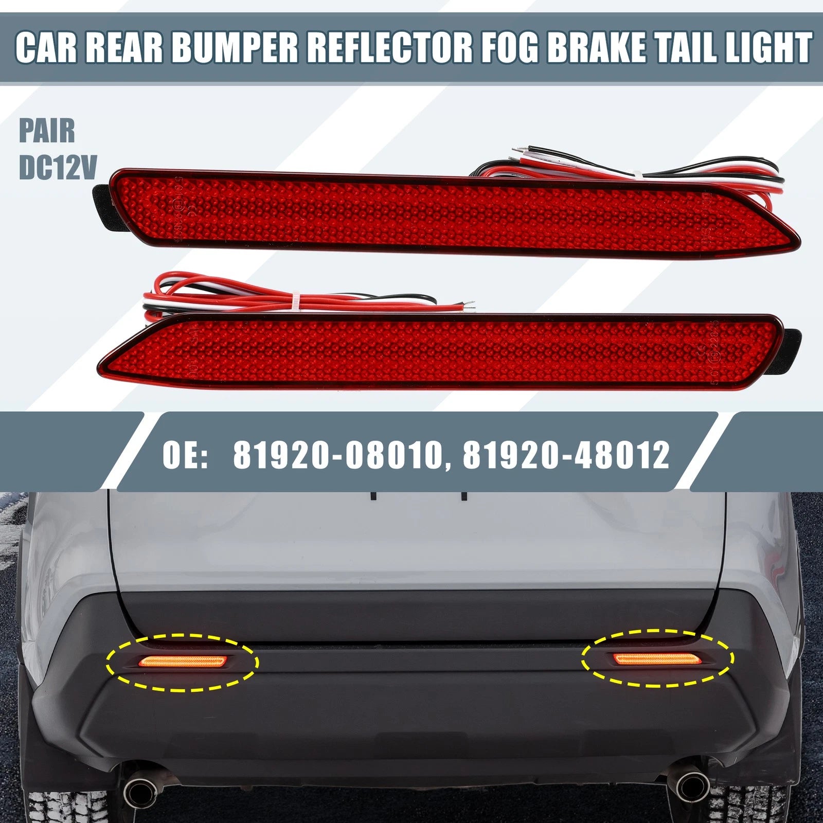 Rear Bumper Reflector LED Tail Light Pair for Toyota RAV4 (2019–2024)
