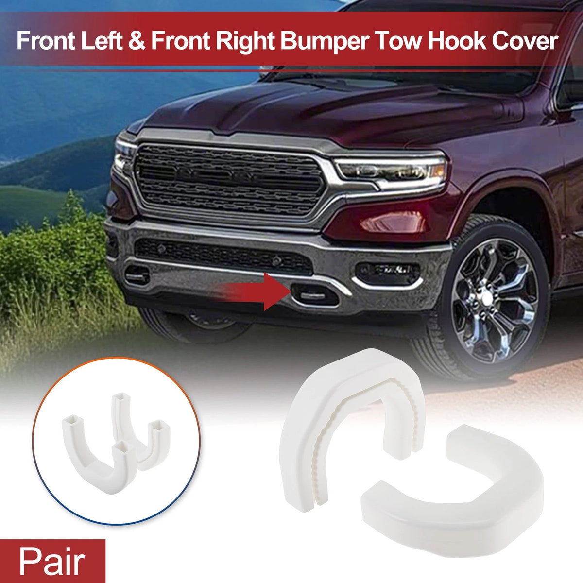 Tow Hook Cover Cap Set of 2 for Dodge Ram 1500 (2019–2026)