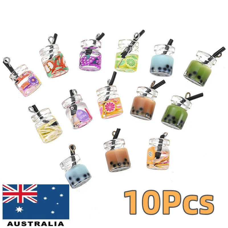 10Pc Resin Mini Bottle Boba Juice Drink Charms for DIY Crafts