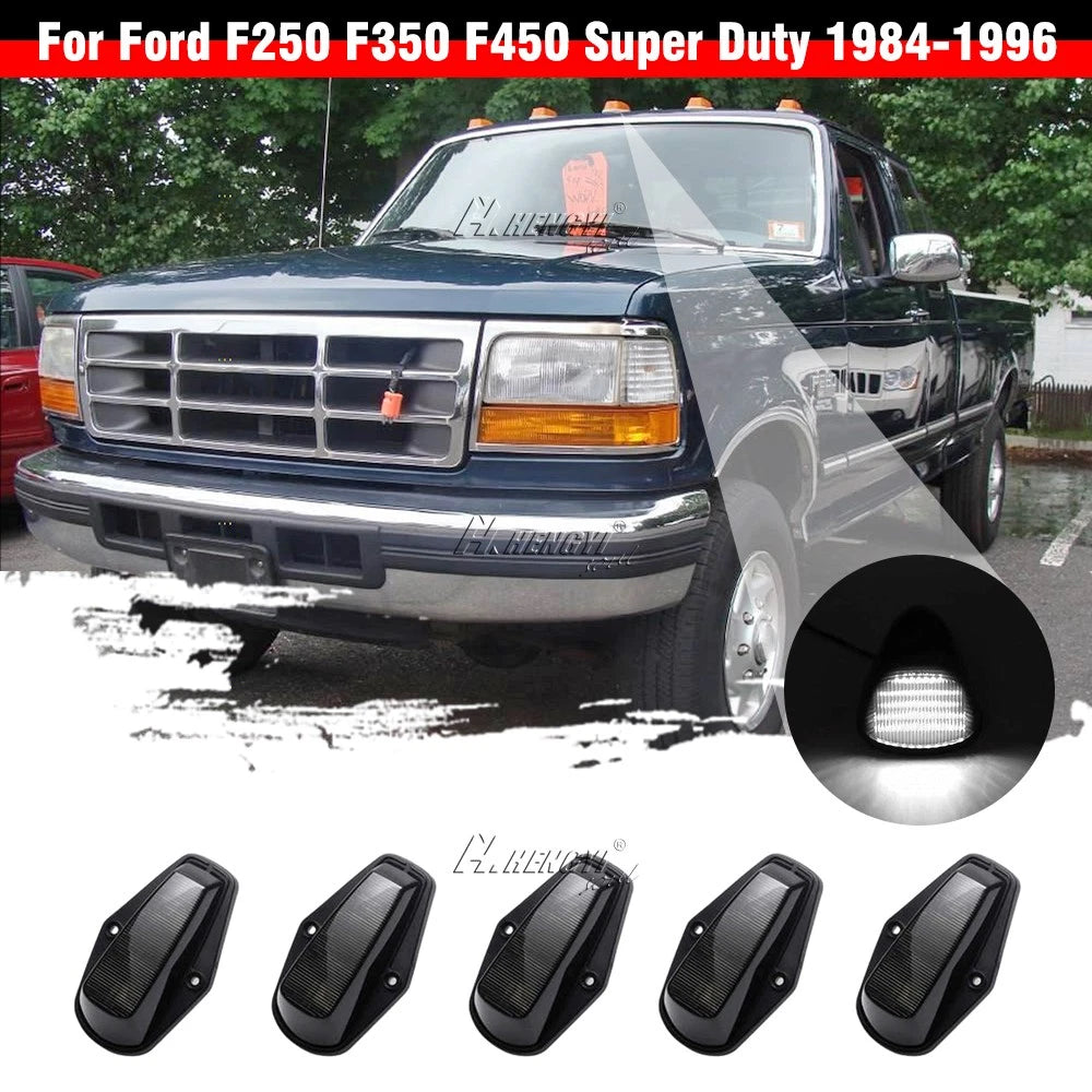 Set of 5 White LED Front Roof Marker Running Lights for Ford F150 F250 F350 (1984–1997)