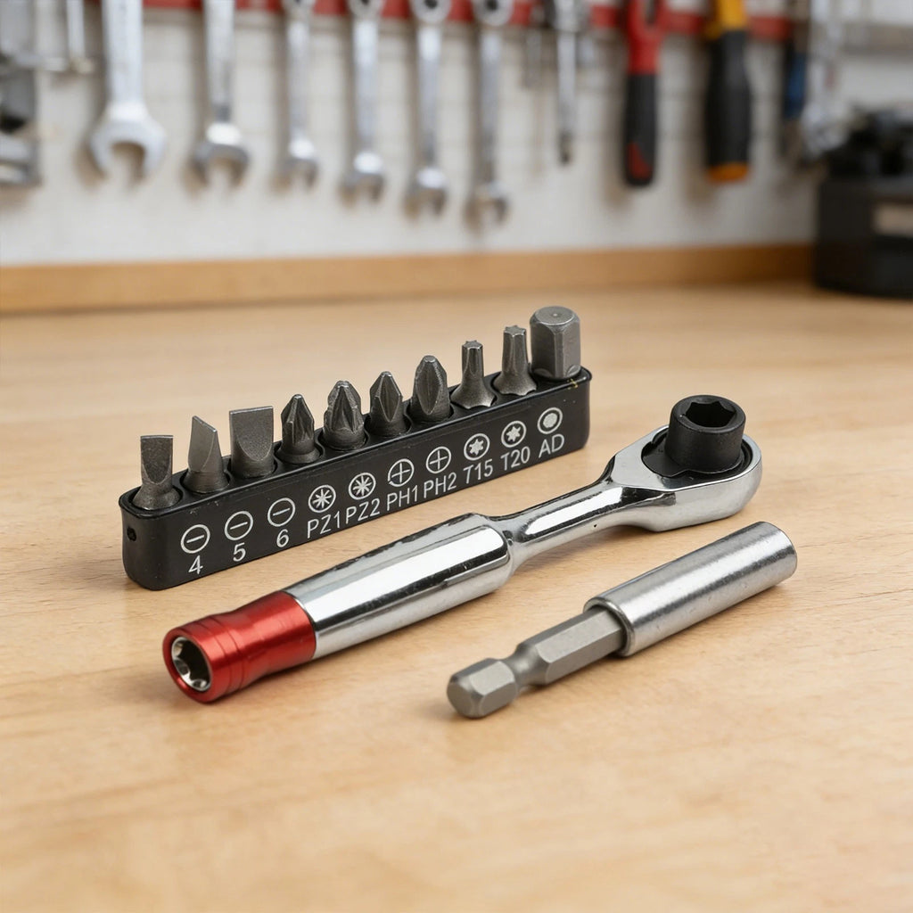 1/4 in Ratchet Wrench 72 Tooth Quick Release with 10 Bits & Extension