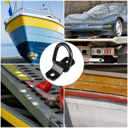 6pcs D Ring Tie Down Anchors 1/4 Inch for Trailer Truck Boat Cars (Black)