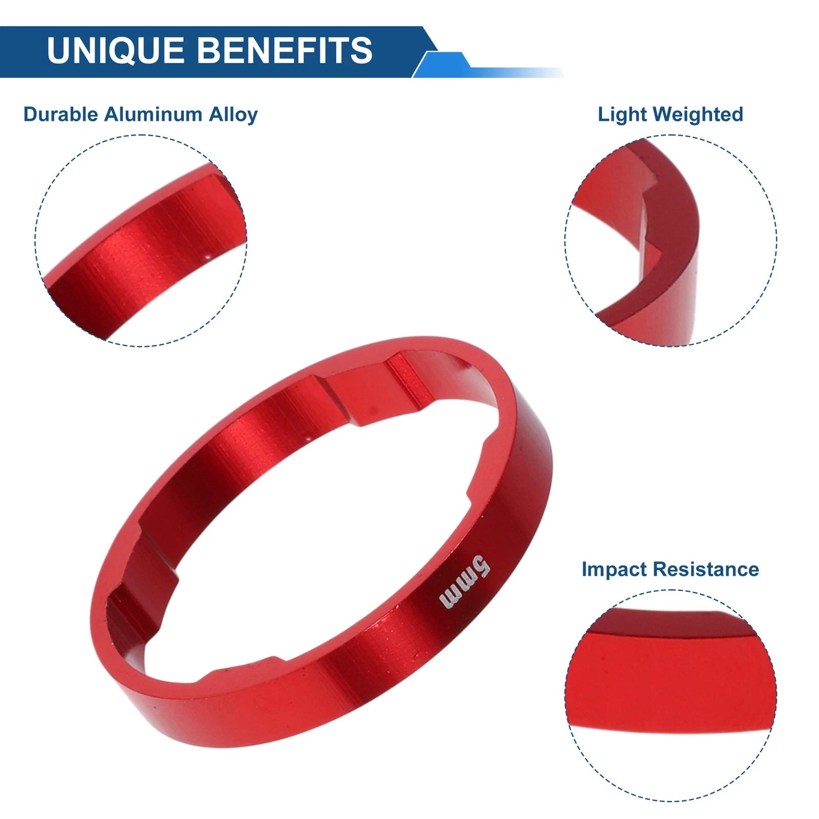 Bicycle Headset Spacers 10 Pack 5mm 28.6mm Aluminum for 1-1/8" Fork
