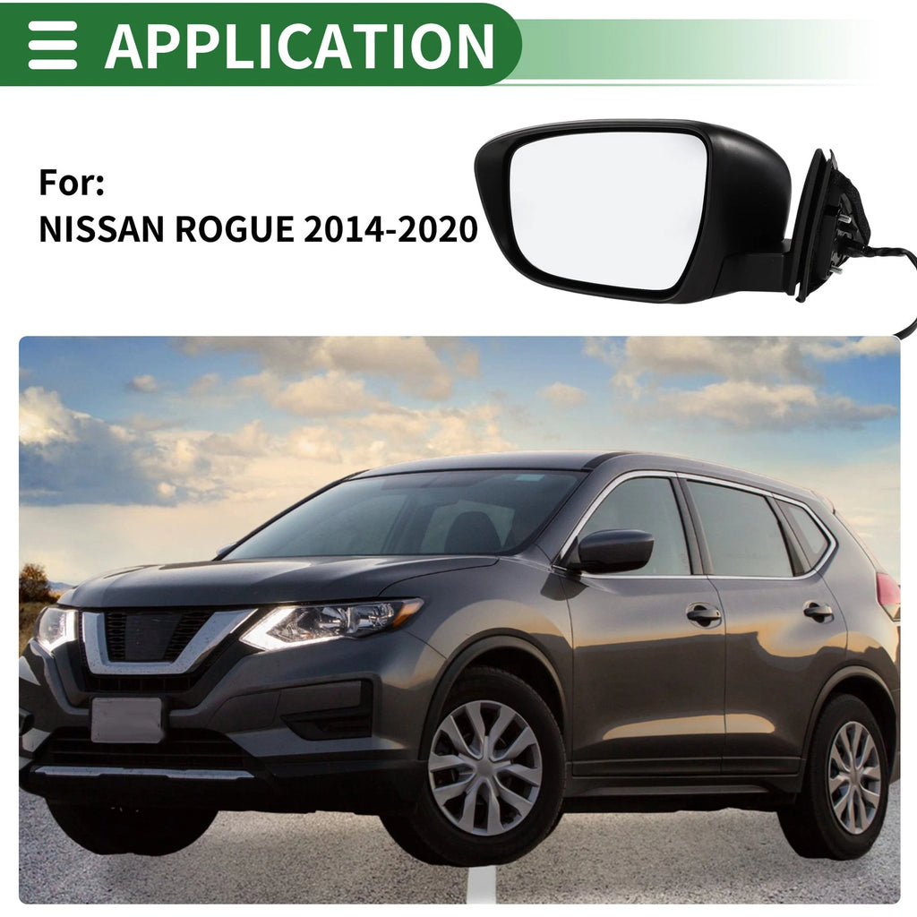 Left Side Door Mirror for Nissan Rogue (2014–2020) Manual Folding Black
