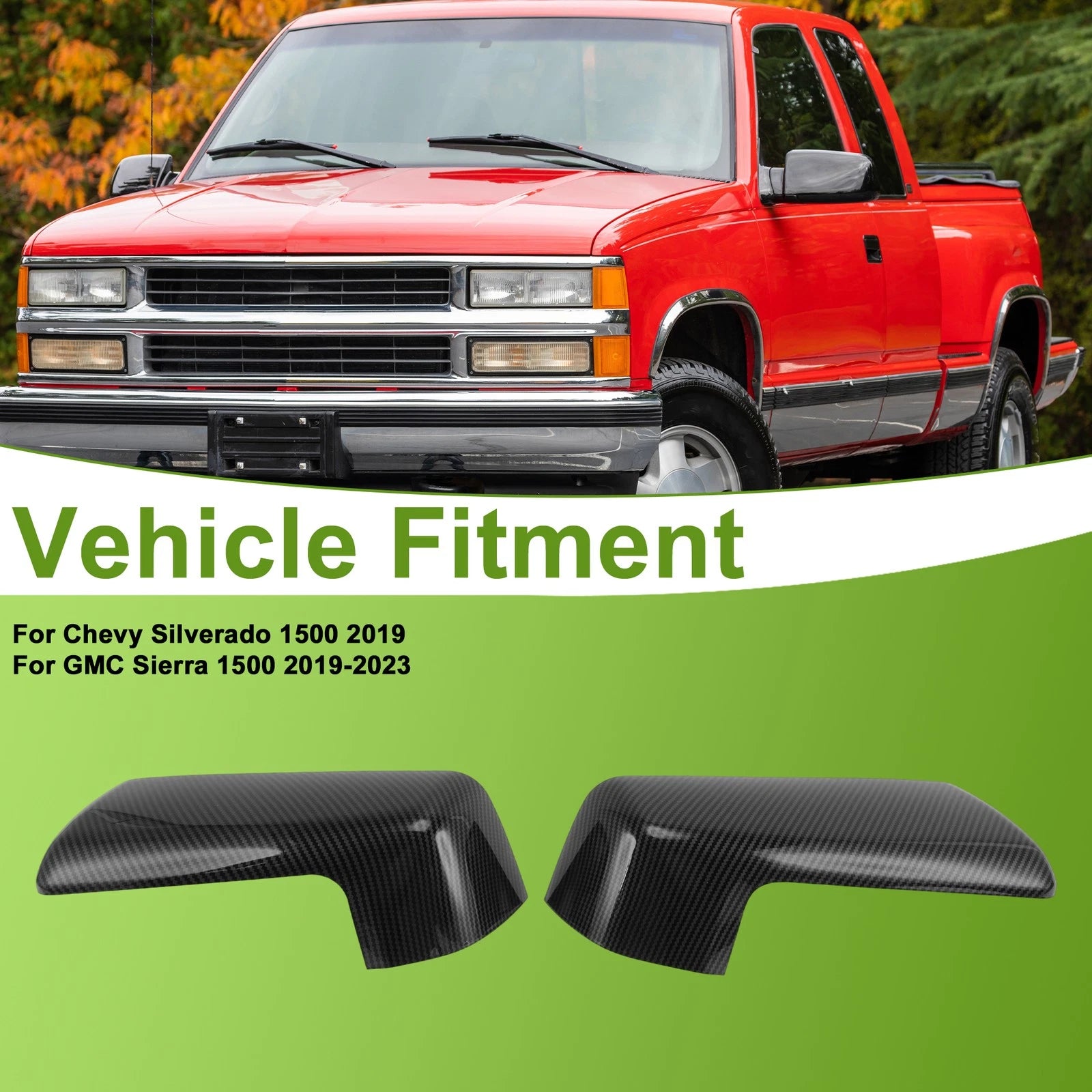 ABS Mirror Cover Cap Carbon Grain Pair for Chevy Silverado 1500 (2019–2019)